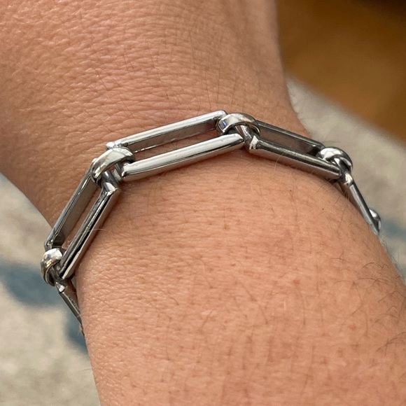Silver tone paper clip style bracelet bangle - Picture 3 of 5